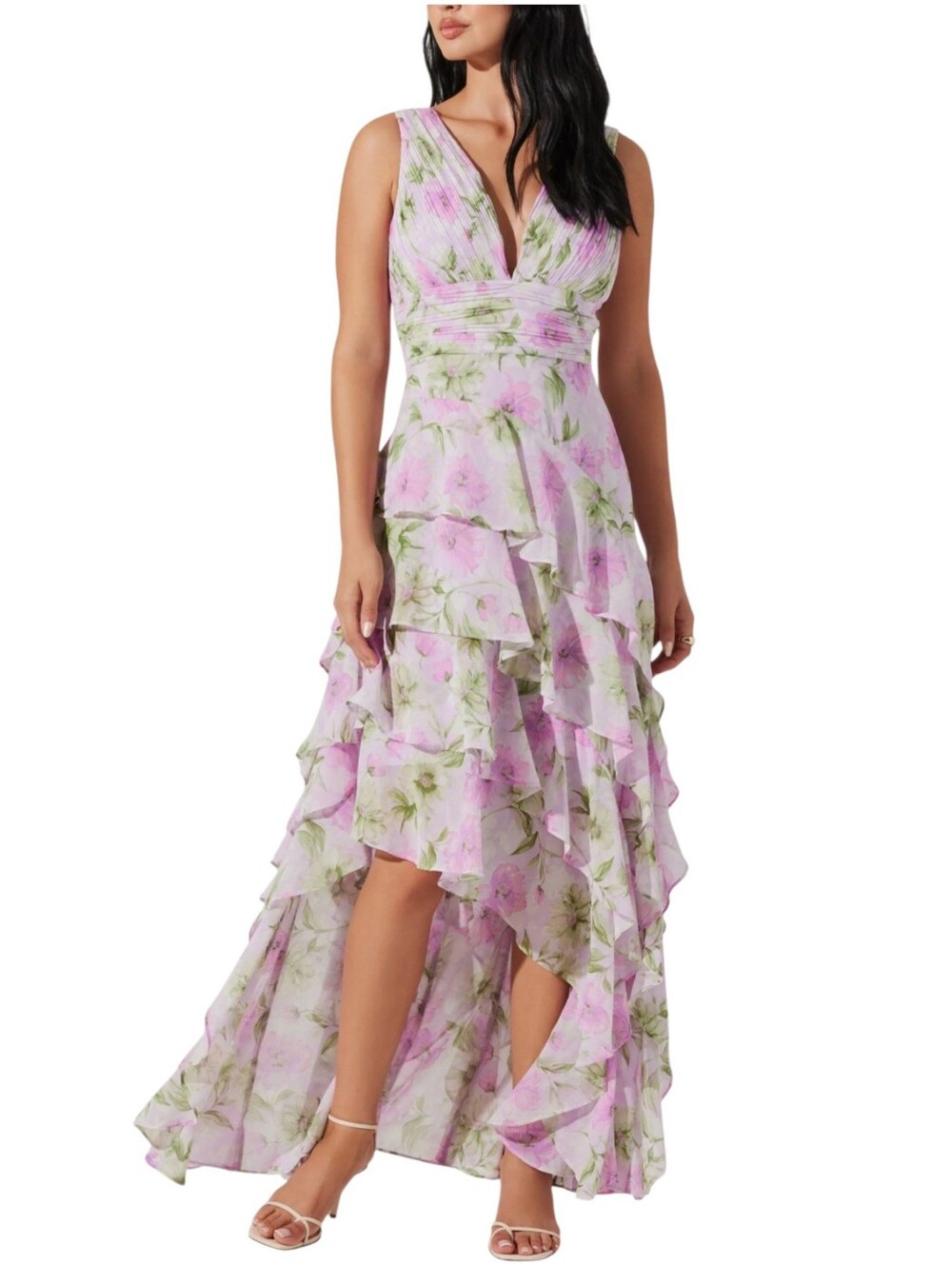 ASTR The Label Cytherea Asymmetric Ruffle Lavender Floral Cottagecore Dress Sz M